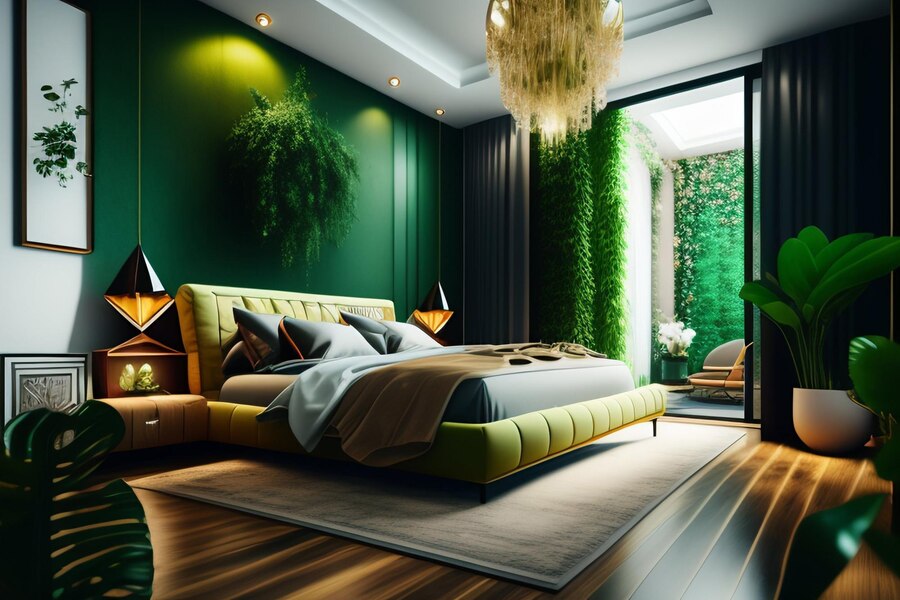 bedroom-with-green-wall-that-has-green-wall-that-has-green-wall-that-says-green_1340-38444 تختخواب استاندارد برای خواب راحت